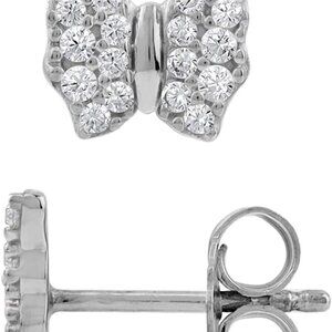 Gold Plated Sterling Silver Butterfly Stud Earrings for Women, 7mm, 8mm, White C